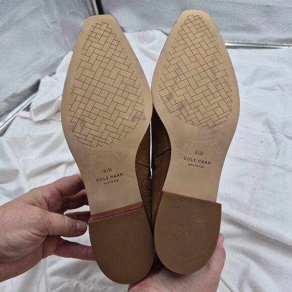 NEW Cole Haan Naia pointed-toe block heel booties golden toffee suede size 8.5 - Picture 5 of 6